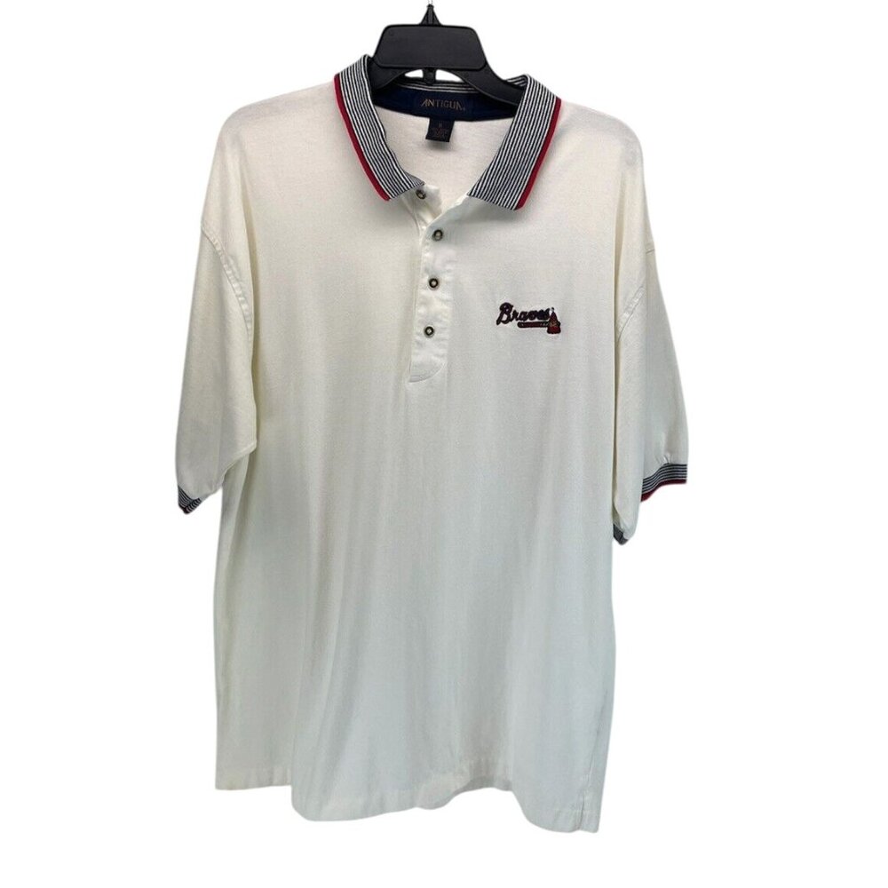 VINTAGE Atlanta Braves Polo Shirt Mens XL Antigua 100% Cotton MLB Baseball